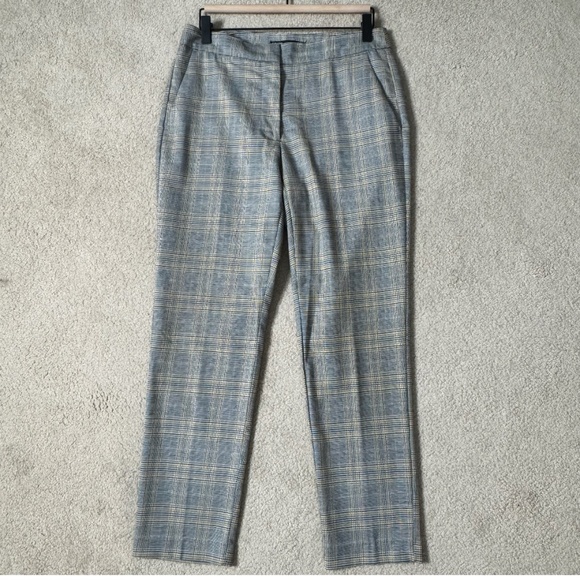 Zara Tartan Plaid Pants Trousers Ankle Length Black Pockets Straight Leg Size M - Picture 15 of 16